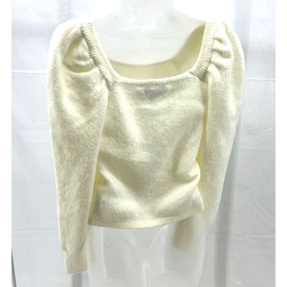 Endless Rose Cream Crew Neck Sweater with Balloon Sleeves NWT - Picture 3 of 4